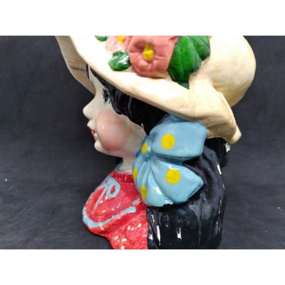 Two Vtg Enesco Japan Set of Strawberry Shortcake style Girls Head Planter vases - Picture 10 of 16
